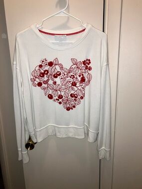 Jane and Delancey White Pullover with Red Floral & Ladybug & Cherries Heart L